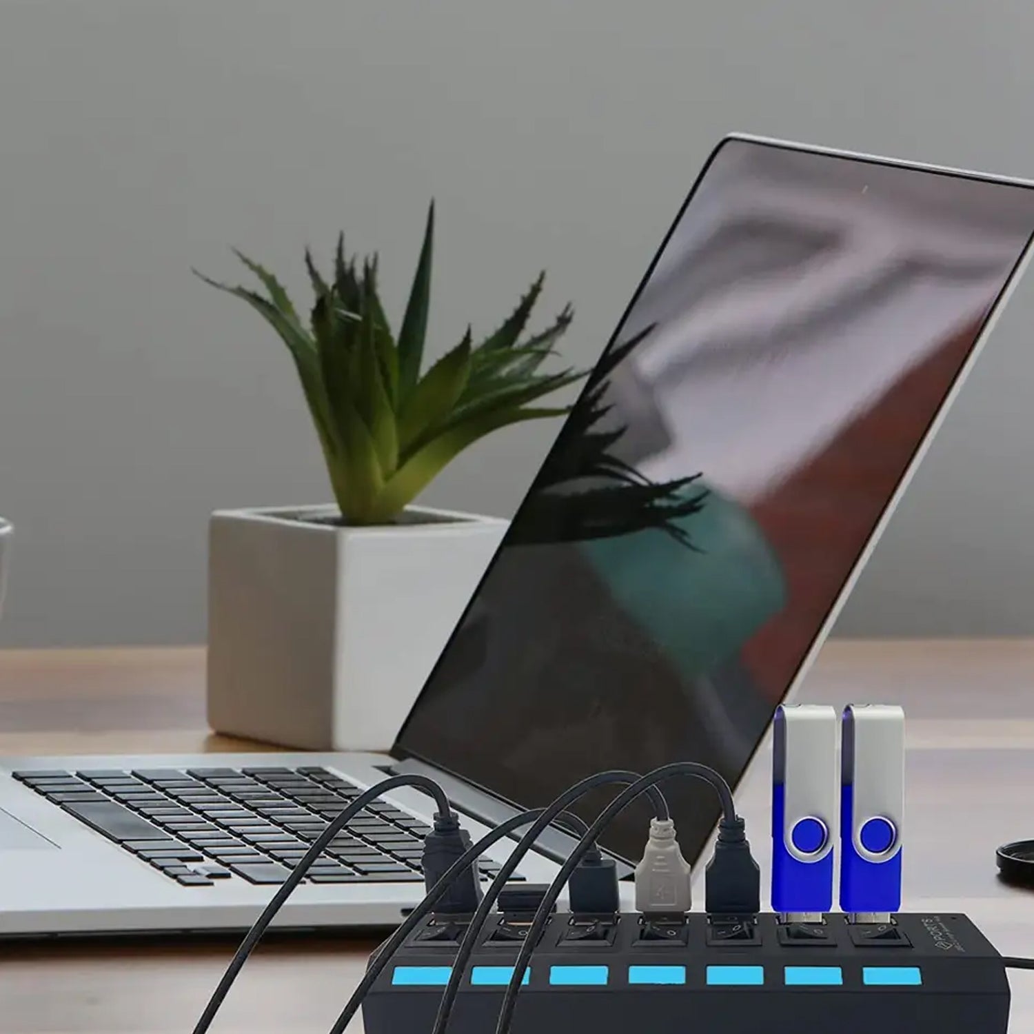 7 port USB hub with independent switches and LED indicators 7 port USB hub with independent switches and LED indicators
